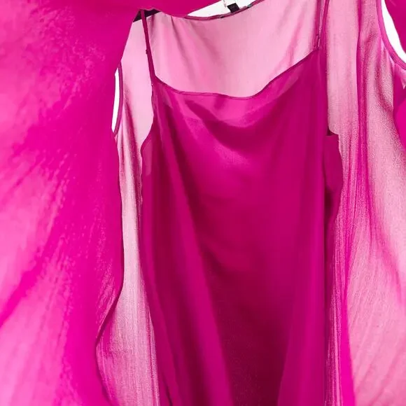 Eileen Fisher Sheer Silk Georgette Boat Neck Sleeveless Midi Dress Sangria L NWT Midi